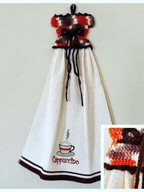 Crochet dress towel, Handmade gift for Farmhouse, Cappuccino Dish towel